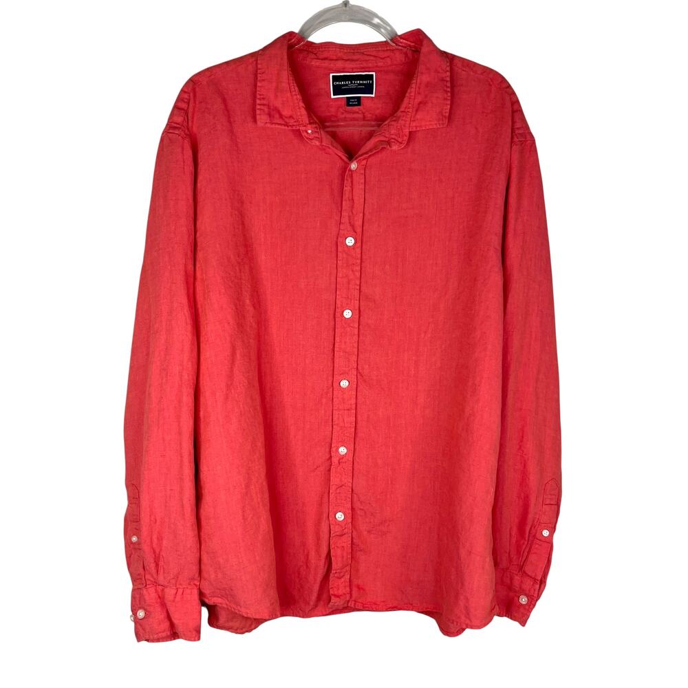 Charles Tyrwhitt Linen Button Down Shirt Slim Fit XXL Coral